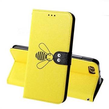 Silk Texture Bee Pattern Leather Phone Case for Huawei Honor View 10 (V10) - Yellow