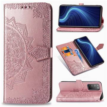 Embossing Imprint Mandala Flower Leather Wallet Case for Huawei Honor X10 5G - Rose Gold