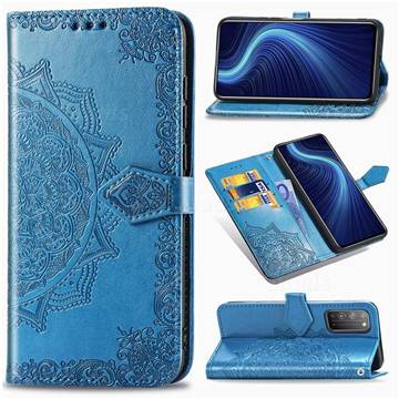 Embossing Imprint Mandala Flower Leather Wallet Case for Huawei Honor X10 5G - Blue