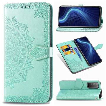 Embossing Imprint Mandala Flower Leather Wallet Case for Huawei Honor X10 5G - Green