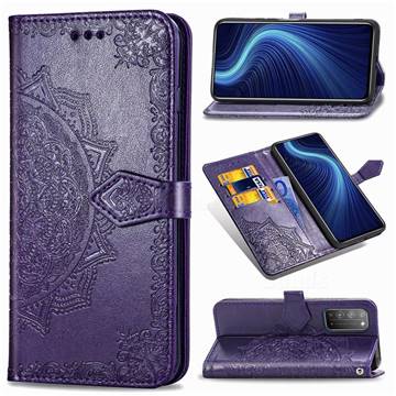 Embossing Imprint Mandala Flower Leather Wallet Case for Huawei Honor X10 5G - Purple