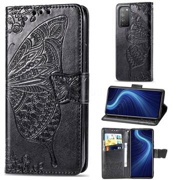 Embossing Mandala Flower Butterfly Leather Wallet Case for Huawei Honor X10 5G - Black