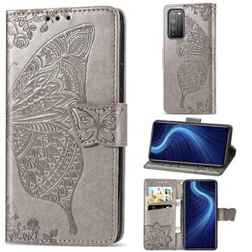 Embossing Mandala Flower Butterfly Leather Wallet Case for Huawei Honor X10 5G - Gray