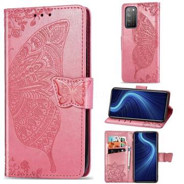 Embossing Mandala Flower Butterfly Leather Wallet Case for Huawei Honor X10 5G - Pink