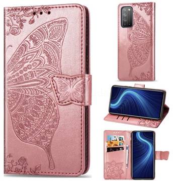 Embossing Mandala Flower Butterfly Leather Wallet Case for Huawei Honor X10 5G - Rose Gold