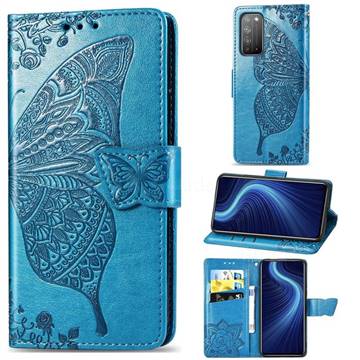 Embossing Mandala Flower Butterfly Leather Wallet Case for Huawei Honor X10 5G - Blue