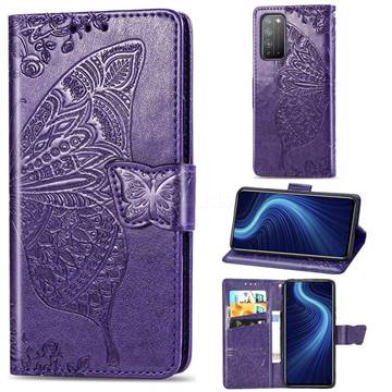 Embossing Mandala Flower Butterfly Leather Wallet Case for Huawei Honor X10 5G - Dark Purple