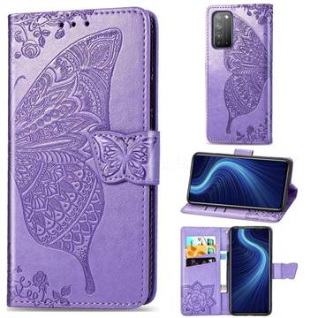 Embossing Mandala Flower Butterfly Leather Wallet Case for Huawei Honor X10 5G - Light Purple
