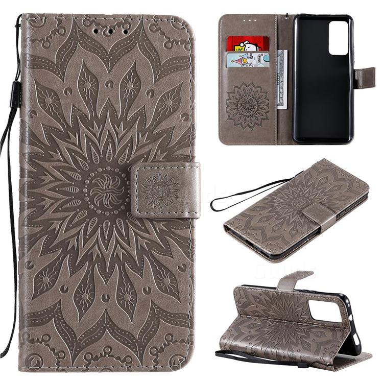 Embossing Sunflower Leather Wallet Case for Huawei Honor X10 5G - Gray