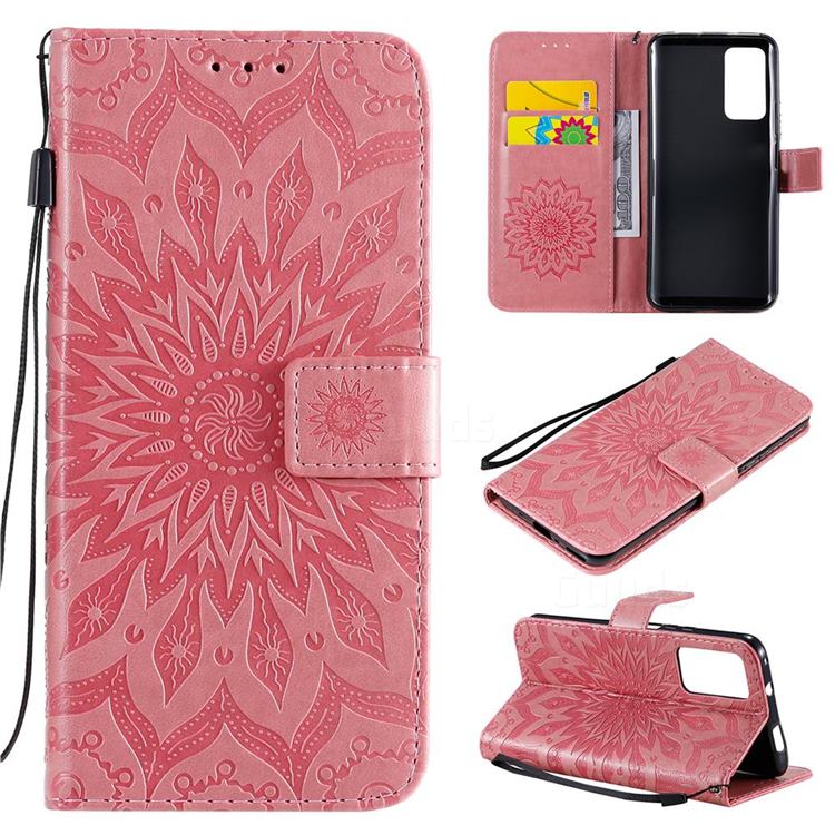 Embossing Sunflower Leather Wallet Case for Huawei Honor X10 5G - Pink
