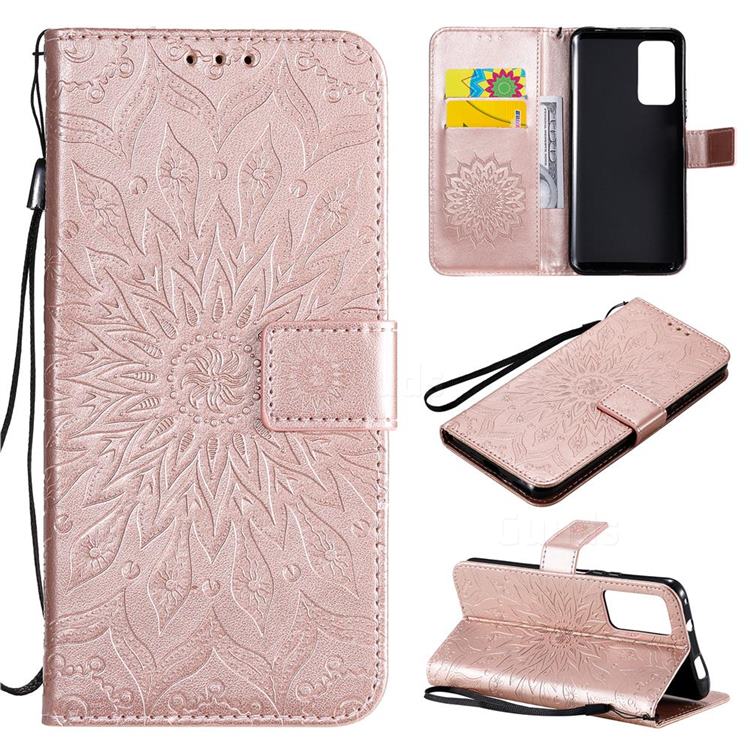 Embossing Sunflower Leather Wallet Case for Huawei Honor X10 5G - Rose Gold