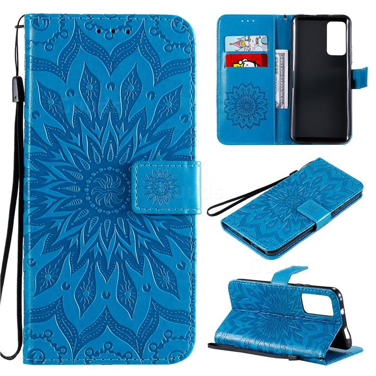 Embossing Sunflower Leather Wallet Case for Huawei Honor X10 5G - Blue