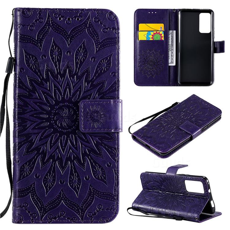 Embossing Sunflower Leather Wallet Case for Huawei Honor X10 5G - Purple