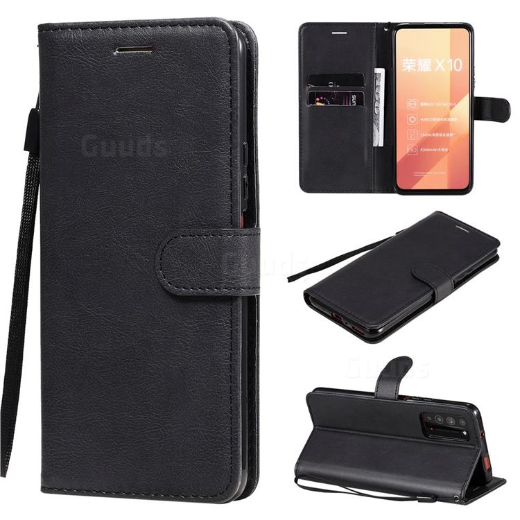 Retro Greek Classic Smooth PU Leather Wallet Phone Case for Huawei Honor X10 5G - Black