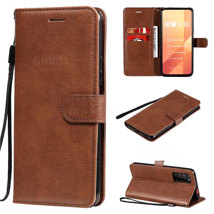Retro Greek Classic Smooth PU Leather Wallet Phone Case for Huawei Honor X10 5G - Brown