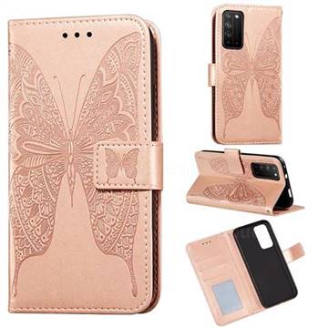 Intricate Embossing Vivid Butterfly Leather Wallet Case for Huawei Honor X10 5G - Rose Gold