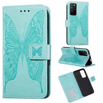 Intricate Embossing Vivid Butterfly Leather Wallet Case for Huawei Honor X10 5G - Green