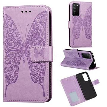 Intricate Embossing Vivid Butterfly Leather Wallet Case for Huawei Honor X10 5G - Purple