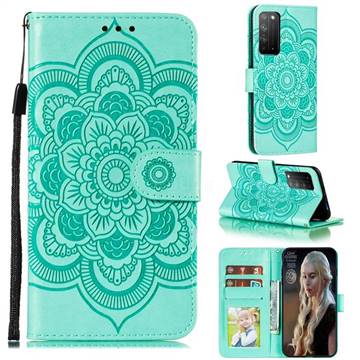 Intricate Embossing Datura Solar Leather Wallet Case for Huawei Honor X10 5G - Green