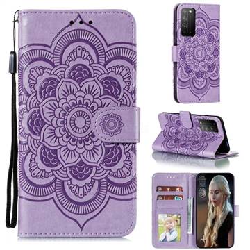 Intricate Embossing Datura Solar Leather Wallet Case for Huawei Honor X10 5G - Purple