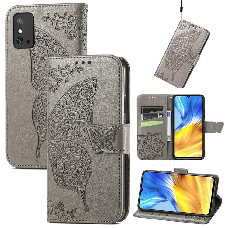 Embossing Mandala Flower Butterfly Leather Wallet Case for Huawei Honor X10 Max 5G - Gray