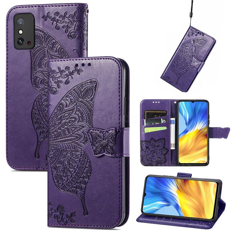 Embossing Mandala Flower Butterfly Leather Wallet Case for Huawei Honor X10 Max 5G - Dark Purple