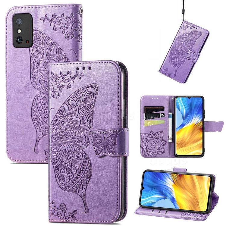 Embossing Mandala Flower Butterfly Leather Wallet Case for Huawei Honor X10 Max 5G - Light Purple