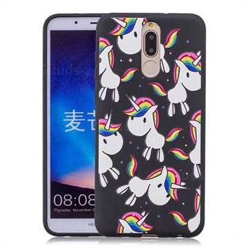Rainbow Unicorn 3D Embossed Relief Black Soft Back Cover for Huawei Mate 10 Lite / Nova 2i / Horor 9i / G10