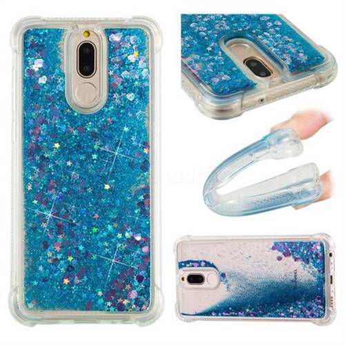 Dynamic Liquid Glitter Sand Quicksand TPU Case for Huawei Mate 10 Lite / Nova 2i / Horor 9i / G10 - Blue Love Heart