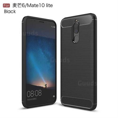 Luxury Carbon Fiber Brushed Wire Drawing Silicone TPU Back Cover for Huawei Mate 10 Lite / Nova 2i / Horor 9i / G10 - Black