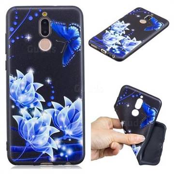 Blue Butterfly 3D Embossed Relief Black TPU Cell Phone Back Cover for Huawei Mate 10 Lite / Nova 2i / Horor 9i / G10