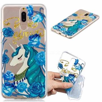 Blue Flower Unicorn Clear Varnish Soft Phone Back Cover for Huawei Mate 10 Lite / Nova 2i / Horor 9i / G10