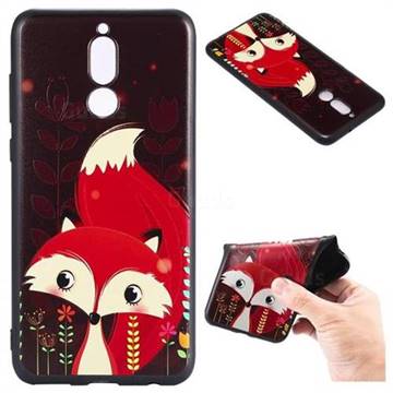 Red Fox 3D Embossed Relief Black TPU Back Cover for Huawei Mate 10 Lite / Nova 2i / Horor 9i / G10