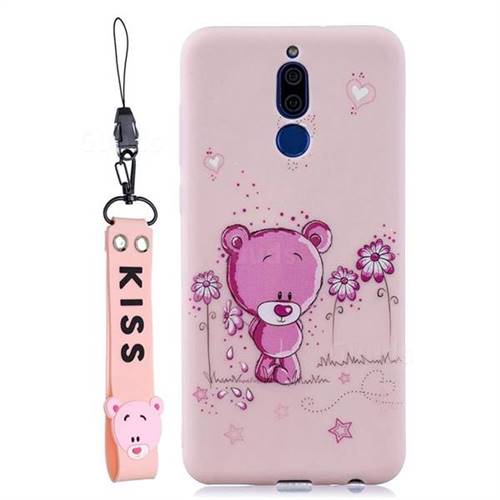 Pink Flower Bear Soft Kiss Candy Hand Strap Silicone Case for Huawei Mate 10 Lite / Nova 2i / Horor 9i / G10