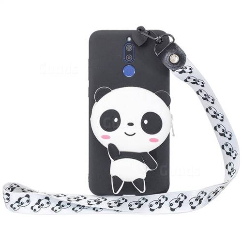 White Panda Neck Lanyard Zipper Wallet Silicone Case for Huawei Mate 10 Lite / Nova 2i / Horor 9i / G10