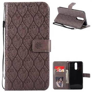 Intricate Embossing Rattan Flower Leather Wallet Case for Huawei Mate 10 Lite / Nova 2i / Horor 9i / G10 - Grey