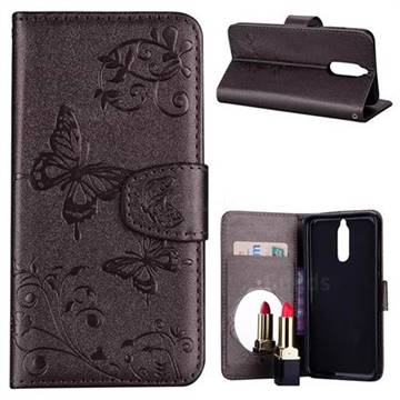 Embossing Butterfly Morning Glory Mirror Leather Wallet Case for Huawei Mate 10 Lite / Nova 2i / Horor 9i / G10 - Silver Gray
