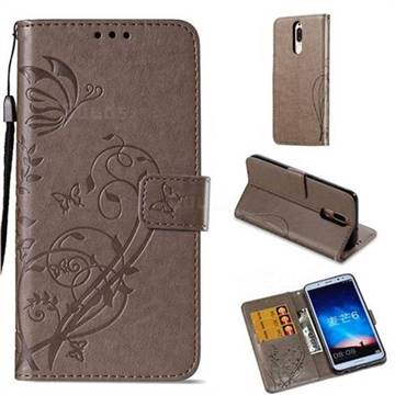 Embossing Butterfly Flower Leather Wallet Case for Huawei Mate 10 Lite / Nova 2i / Horor 9i / G10 - Grey
