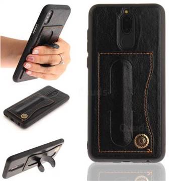 Retro Leather Coated Back Cover with Hidden Kickstand and Card Slot for Huawei Mate 10 Lite / Nova 2i / Horor 9i / G10 - Black