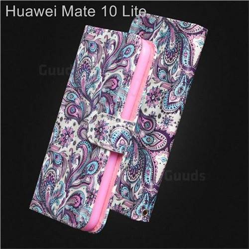 Swirl Flower 3D Painted Leather Wallet Case for Huawei Mate 10 Lite / Nova 2i / Horor 9i / G10