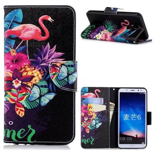 Flowers Flamingos Leather Wallet Case for Huawei Mate 10 Lite / Nova 2i / Horor 9i / G10