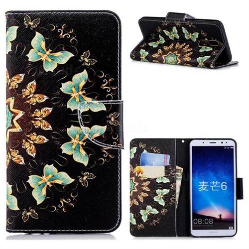 Circle Butterflies Leather Wallet Case for Huawei Mate 10 Lite / Nova 2i / Horor 9i / G10
