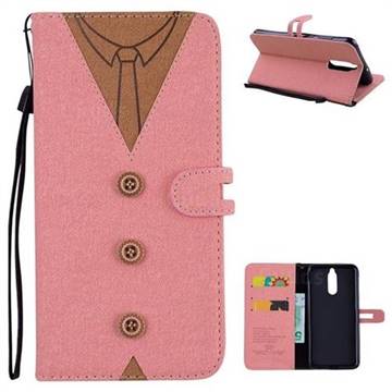 Mens Button Clothing Style Leather Wallet Phone Case for Huawei Mate 10 Lite / Nova 2i / Horor 9i / G10 - Pink