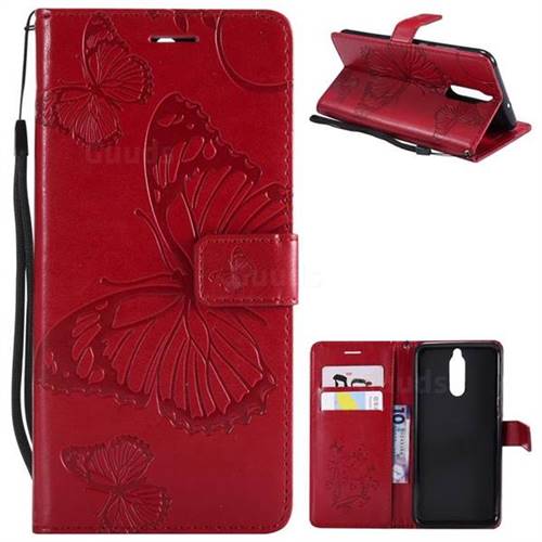 Embossing 3D Butterfly Leather Wallet Case for Huawei Mate 10 Lite / Nova 2i / Horor 9i / G10 - Red