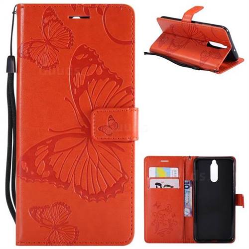 Embossing 3D Butterfly Leather Wallet Case for Huawei Mate 10 Lite / Nova 2i / Horor 9i / G10 - Orange