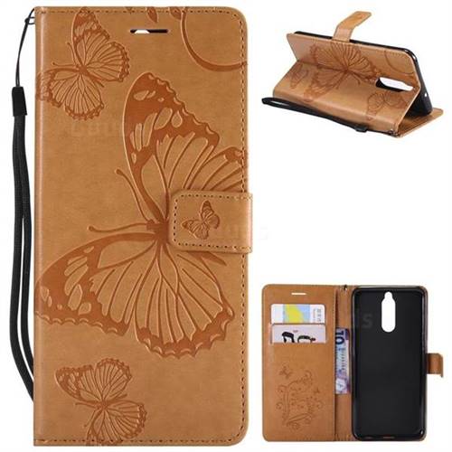 Embossing 3D Butterfly Leather Wallet Case for Huawei Mate 10 Lite / Nova 2i / Horor 9i / G10 - Yellow