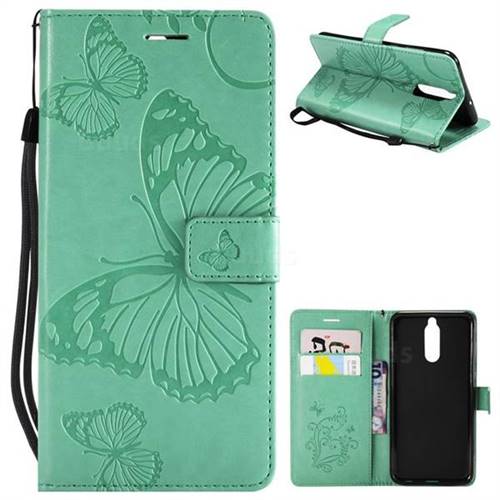 Embossing 3D Butterfly Leather Wallet Case for Huawei Mate 10 Lite / Nova 2i / Horor 9i / G10 - Green