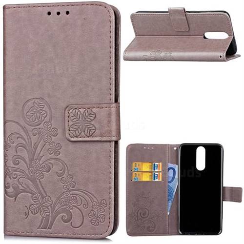 Embossing Imprint Four-Leaf Clover Leather Wallet Case for Huawei Mate 10 Lite / Nova 2i / Horor 9i / G10 - Grey