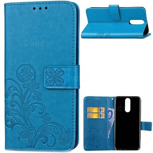 Embossing Imprint Four-Leaf Clover Leather Wallet Case for Huawei Mate 10 Lite / Nova 2i / Horor 9i / G10 - Blue