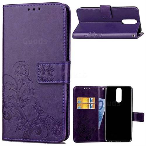 Embossing Imprint Four-Leaf Clover Leather Wallet Case for Huawei Mate 10 Lite / Nova 2i / Horor 9i / G10 - Purple